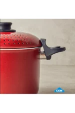 Marmite à Pâtes 20 cm avec Couvercle Égoutteur – Rouge – Image 4