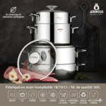 Ensemble de 8 pièces Amboss Cool en acier inoxydable à base induction avec couvercles en verre