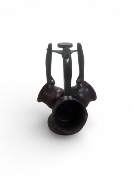 Set de 3 Cafetières (zizoua) en Granit avec Support - Antiadhésif - Manches Ergonomiques - Design Moucheté Élégant