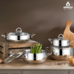 Ensemble de marmite 8 pièces en acier inoxydable Stone avec fond à induction