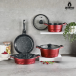 Ensemble de 7 pièces de casseroles et poêles en fonte Vento, rouge