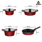 Ensemble de 7 pièces de casseroles et poêles en fonte Vento, rouge – Image 4